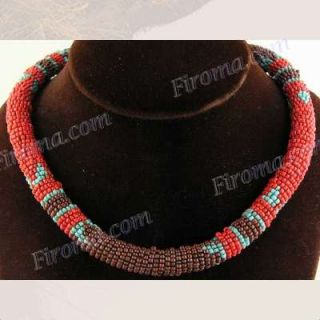 jewelry since 2003 african handbeaded coral red brown beaded necklace