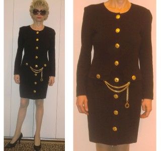 Adrienne Vittadini Black Gold Buttons and Chain Mini Above Knee Length 