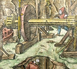 1557 Agricola Folio 2 Woodcuts Medieval Underground Mining