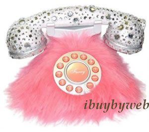 Retro Pink Fur Rhinestone Jewel Corded Novelty Phone