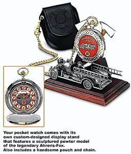 Franklin Mint 1922 Ahrens Fox Pumper Pocket Watch w Sculptured Stand 