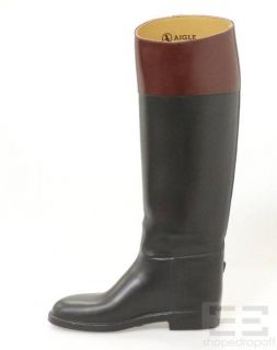 Aigle Insulated Waterproof Black Burgundy Rubber Riding Boots Sz 38 