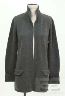 Akris Punto Grey Wool & Cashmere Open Front Long Sleeve Cardigan Size 