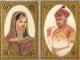 Emperor Akbar Empress Jodha RARE Mughal Miniature Art Royal Historical 