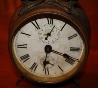 antique brass wind up kenzel double bell alarm clock