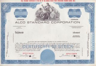 Specimen Alco Standard Corporation Stock Certificate