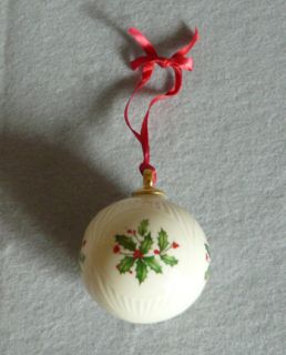 Lenox China Christmas Holiday Ornament Round Ball shaped with Holly 