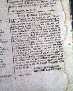 1817 ALEXANDER J. DALLAS Death & Slaves ads Newpsaper *