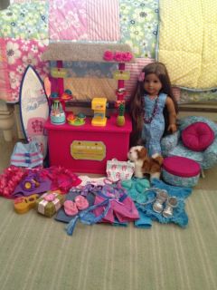 American Girl Kanani Lot  Doll, Shave Ice Stand, Chair, all items 