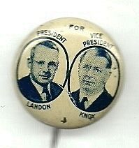 LANDON KNOX RARE 1936 JUGATE POLITICAL PIN BUTTON