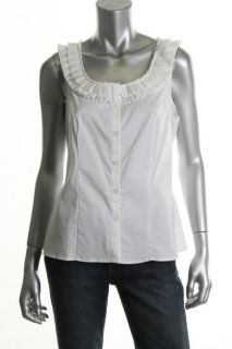 Alfani New White Pleated Collar Button Front Casual Top Shirt Petites 