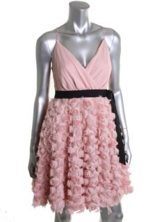 Ali Ro Pink Silk Tie Waist V Neck Floral Semi Formal Dress 12 BHFO 