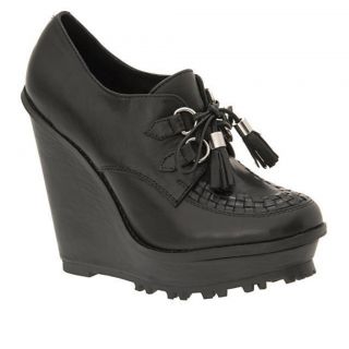 New Womens Aldo Tassel Platform Wedge Black Leather Shoes $130 