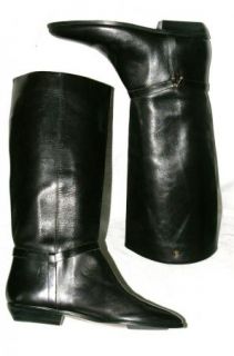 New Etienne Aigner Alexis Black Leather Pull on Riding Style Boots 
