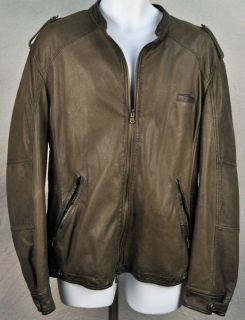 Alfie Bobo Leather Bomber Jacket Perforated Zip Front Olive Brown Mens 