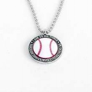 Can do All Things Through Enamel Baseball Necklace 24 Ball Chain 