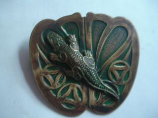   Arts Crafts Acid Etched Brass Alligator Brooch Forest Craft Guild Type