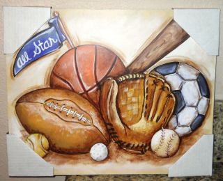 Kids Boy Room Sports All Star Wall Decor Painting Picture Football 