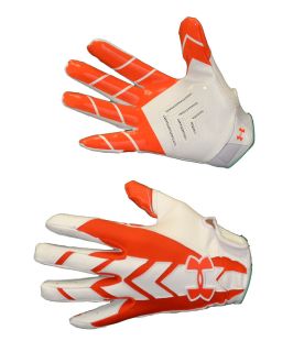   Armour Mens UA Blitz Football Receiver Gloves White Orange XXL