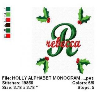 Christmas Holly Alphabet Embroidery Machine Designs CD