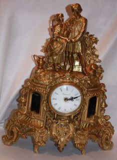   Vintage Romantic Bronze w Marble Insets Clock Made in Italy