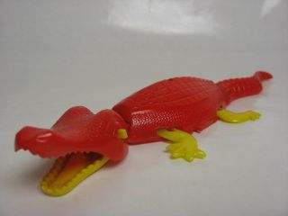 Vintage Mavco Plastic Red Yellow Mechanical Crocodile Alligator Toy 