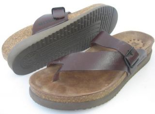 Womens Mephisto Helen Brown Leather Adjustable Buckle Thong Sandals 