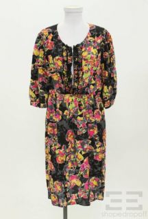 Amanda Uprichard Grey & Pink Floral Print Silk Dress Size 18 NEW