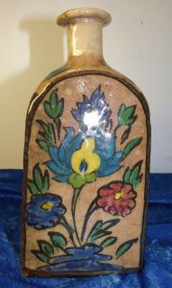 Early Persian Ware Earthernware Bottle 19th C. Pottery Glazed Iran