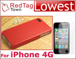 Hand Made Second Cowhide Leather Case for Apple iPhone 4G 4GS 4S Red 
