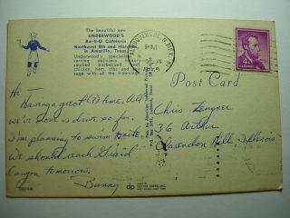 1955 UNDERWOODS BBQ RESTAURANT Amarillo Texas TX Postcard y9226
