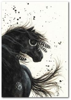 Mustang Native American Feathers Paint Black Horse Art BiHrLe Print 8 