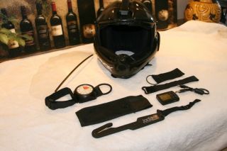   bundle pack bone head helmet, 2 altimeters, saftey knife, flight suit