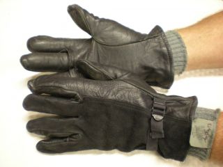 Gloves Black Leather US Military Surplus Light Duty with Wool Inserts 