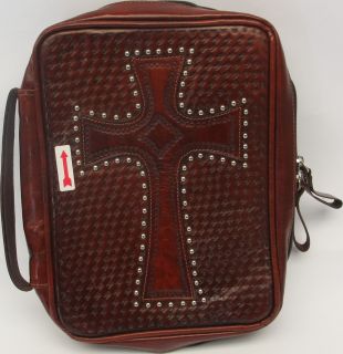 American West Sz S Tooled Leather Zip Bible Cover Handle Handbag 