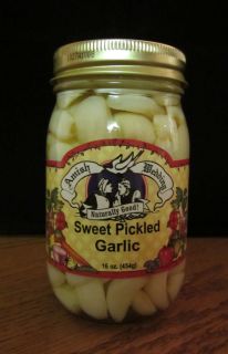Amish SWEET PICKLED GARLIC canned by Amish Wedding Foods 16oz