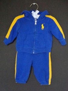 Ralph Lauren Polo Baby Boy Fleece Hooded Sweatshirt and Pants Set 3 MO 