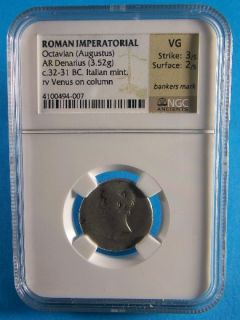 Roman Imperatoral Silver Denarius of Octavian Augustus 32 31 BC NGC VG 