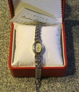 Andre Giroud Diamond Quartz Womens Wristwatch Silver Gold 7 25 inches 