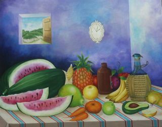  Painting Still Life Fruits Naive Style Art Caribbean Wilson Anacreon