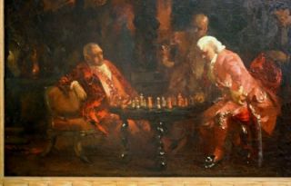 1875 PAINTING OF CHESS PLAYERS BY FEDRERICO ANDREOTTI 