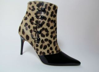 NEW ANDREA PFISTER LEOPARD PRINT PATENT LEATHER HIGH HEEL ANKLE BOOTS 