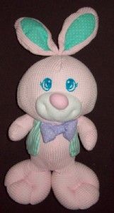 1997 Fisher Price Pink Bunny Rabbit Plush Green Vest Thermal Purple 