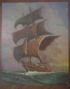 Vtg Andres Orpinas Spanish Caravelle Litho SHIP Print