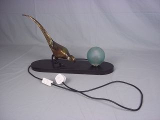 1920s Art Deco Bronze Pheasant Table Lamp Marble Base