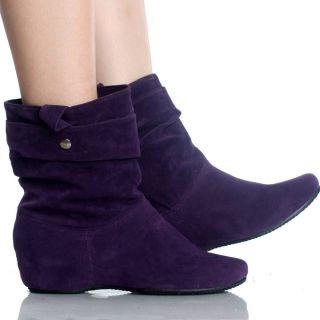 Hidden Wedge Boots Winter Ankle Purple Slouch Faux Suede Womens Heels 