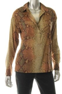 Anne Klein New Multi Color Pythong Print Two Pocket Pullover Top Shirt 