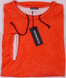 Ann DEMEULEMEESTER Pullover $590 Orange White Couture Collar Tied Med 