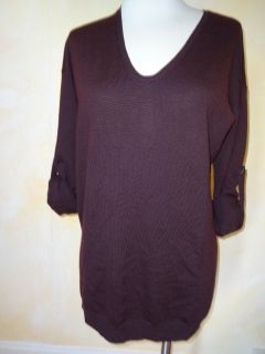Ann Taylor Merino Wool Oversize Eggplant Tab Sleeve Sweater Size s M 