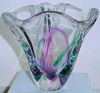 Vintage SIGNED Max Verboeket MAASTRICHT ME45 Art Glass VASE Glows in 